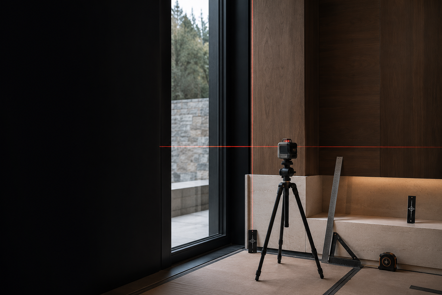 Laser field verification aligned to walnut and limestone datums