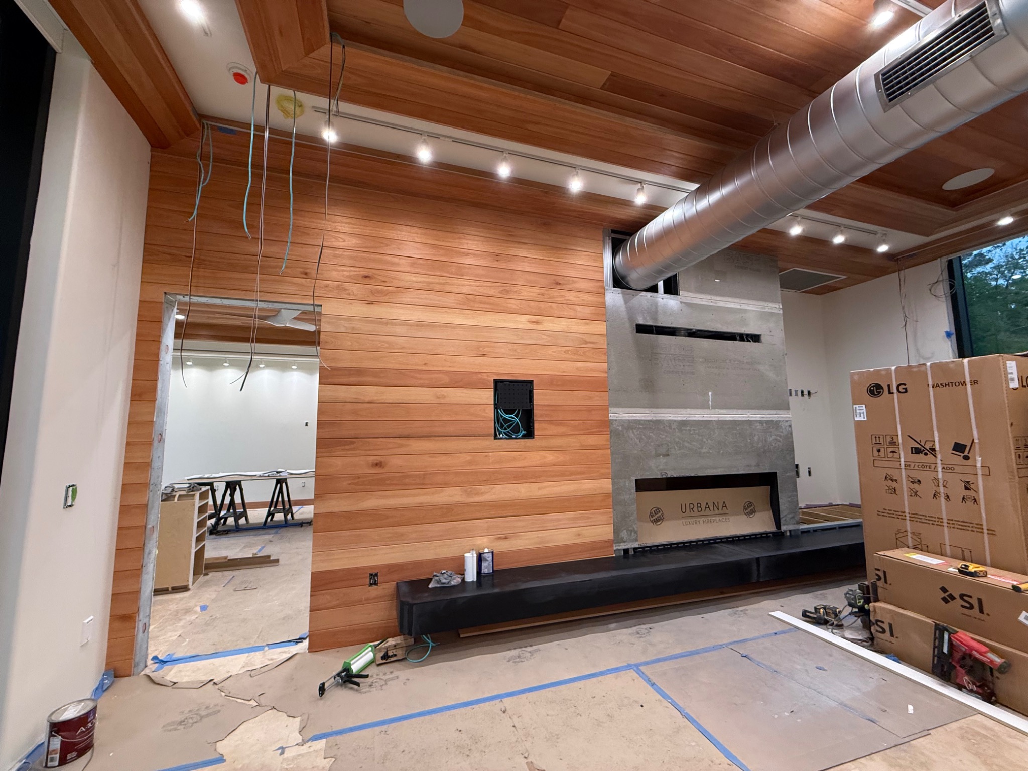 Architectural wood ceiling and wall installation